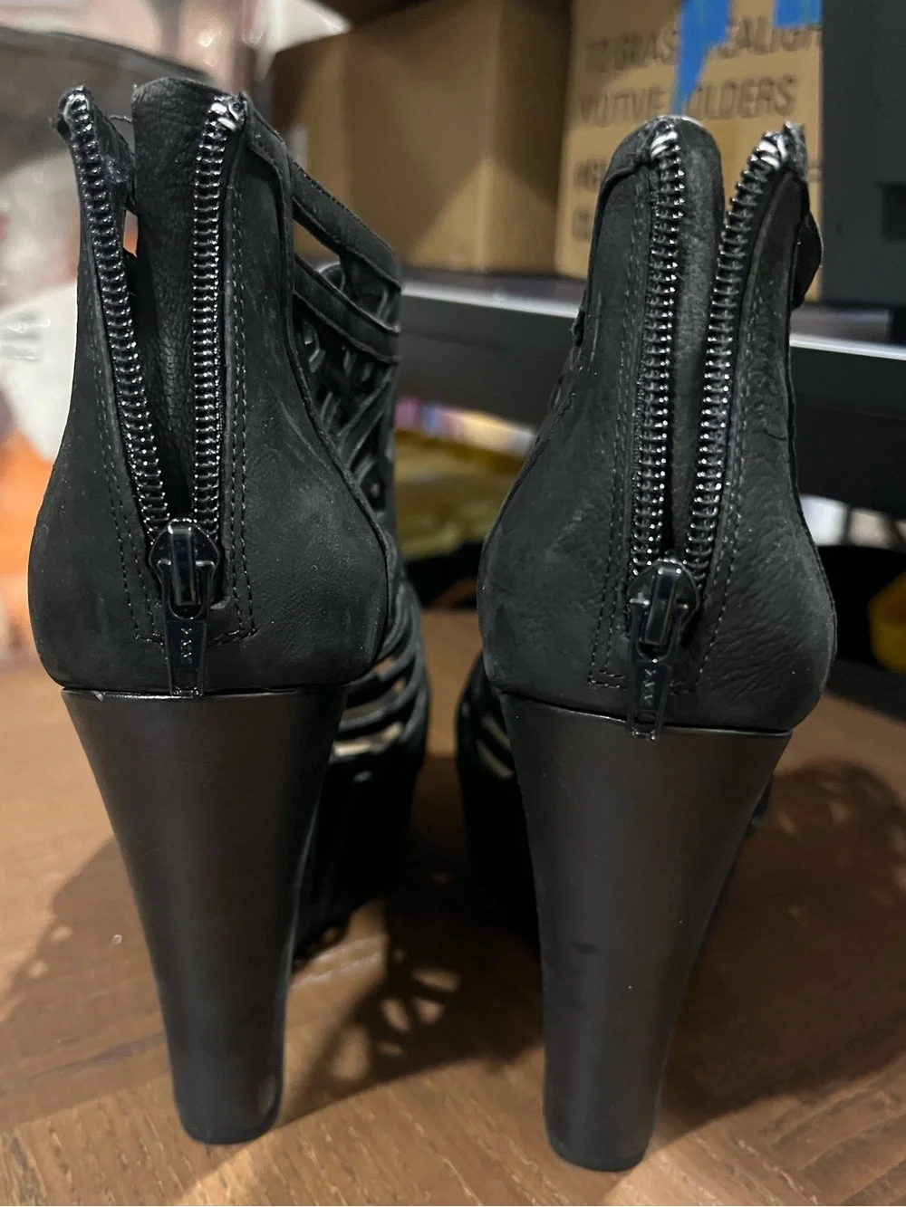Gianni Bini Black Cage Platform Wedge Sandals Heels Size 9M